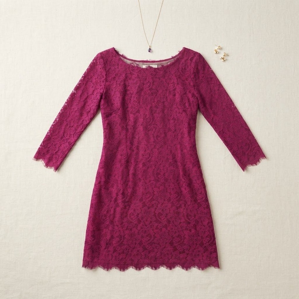 DVF Zarita Lace Dress Women 2 Magenta Pink Long Sleeve Cocktail Formal Sheath
